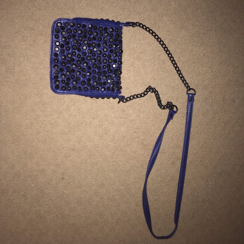 Blue studded crossbody bag